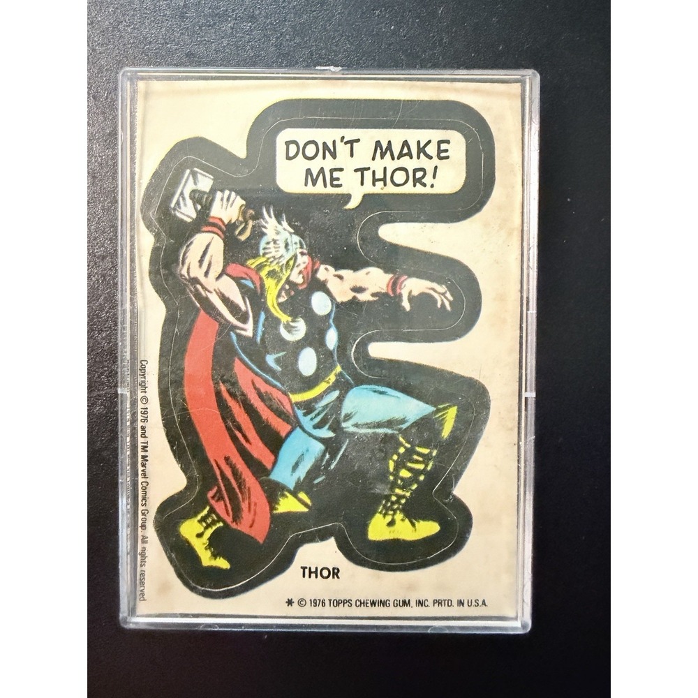 1976 Topps Marvel Super Heroes Sticker Thor "Don't Make Me Thor!" Vintage